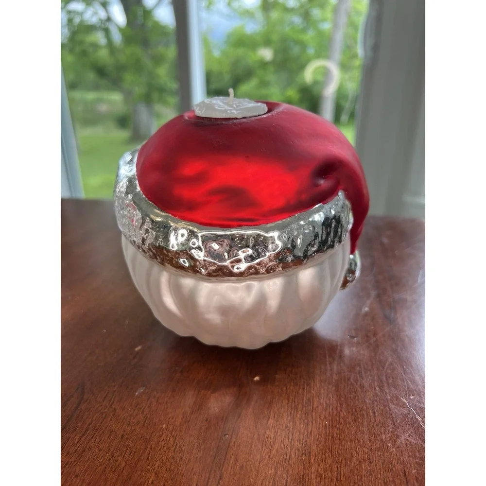 Vtg Dept 56 Christmas Candle Holder Mercury Glass Santa Votive Hand Painted‎